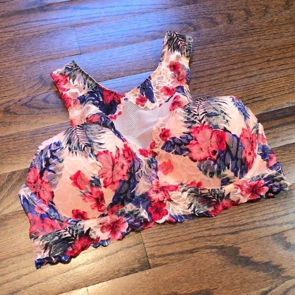 🆕 PINK VS floral halter high neck pink red blue pullover lace bralette… - Picture 6 of 10